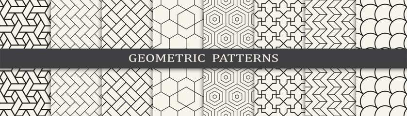 90s geometric pattern collection. Fancy black and white decoration design. Modern abstract ornament pattern.