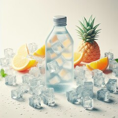 Fresh mineral water with ice cubes and fruits - obrazy, fototapety, plakaty