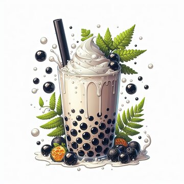 Ice float or ice cream with pearl or bubble on isolated white