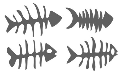 Set fishbone icon. Fish bone or fishbone skeleton flat vector icon for wildlife