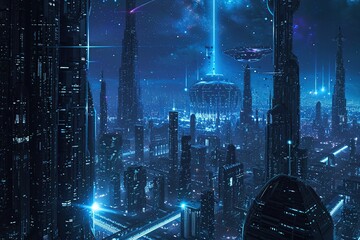Future technology city filled with stars