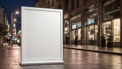 Mockup Blank white vertical advertising banner in the city street. AI generated - obrazy, fototapety, plakaty