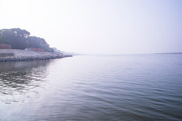 Natural Landscape view of the Bank of the Padma River with The Blue water
