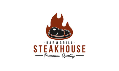 vintage steak house logo. retro style grill restaurant emblem, badge, design element template illustration