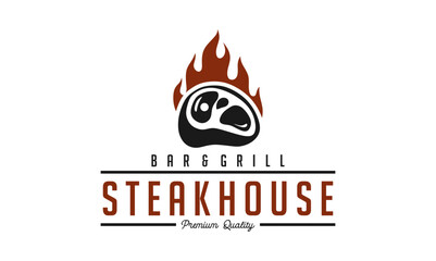 vintage steak house logo. retro style grill restaurant emblem, badge, design element template illustration