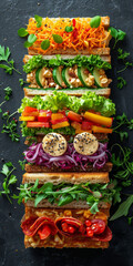Set aus verschiedenen Sandwiches mit verschiedenen Gemüsesorten
