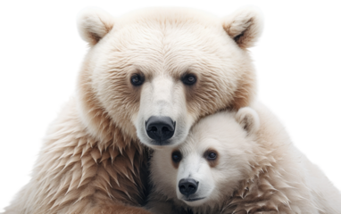 Tender Moment Polar Bear Hugs Adorable Cub on Transparent or clear Background PNG