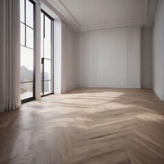 Fototapeta premium Empty minimal room interior design with fishbone flooring