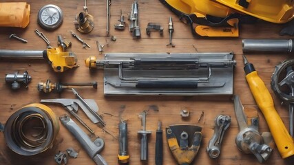 Fototapeta premium Image of engineering objects on workplace top view.construction concept. engineering tools.vintage tone retro filter effect,soft focus(selective focus)