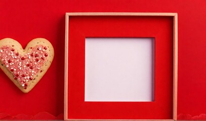Valentine's day greeting card with heart shaped cookies and frame