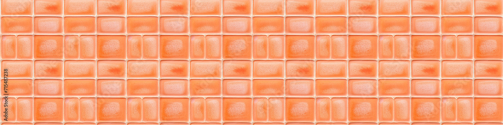 Aufkleber Peach fuzz, orange, apricot colored abstract square rectangle mosaic tile mirror wall texture background banner panorama, seamless pattern