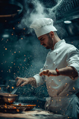 Cook in dramatic and cinematic scene