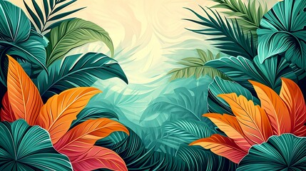  Graphic background with palm leaves and background