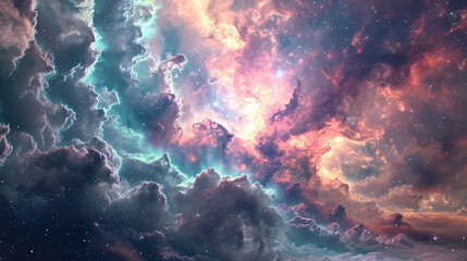 Cosmic travel background, abstract star fields and nebula clouds, with a sense of depth and mystery - obrazy, fototapety, plakaty