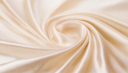 soft pastel beige cream color shiny satin silk swirl wave background banner abstract textile fabric material backdrop texture for product display or text