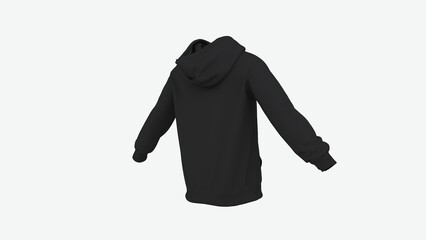 Blank black hoodie man and woman sportwear jacket empty print design mockup isolated sweatshirt oversized template back right perspective 3d rendering image