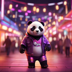 Disco panda, panda cub on street