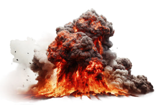 Volcanic Fury Fire Explosion Erupts with Force on Transparent or clear Background PNG