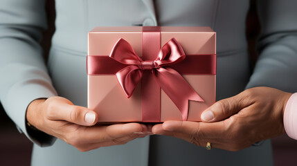 Happy woman holding a gift box