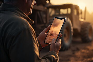 a man using smart phone for farming