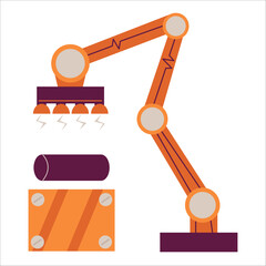 Industrial robots manipulators. Magnetic lift. Robotized arm, modern industry robotically technology, conveyor. Factory machinery automatic.
