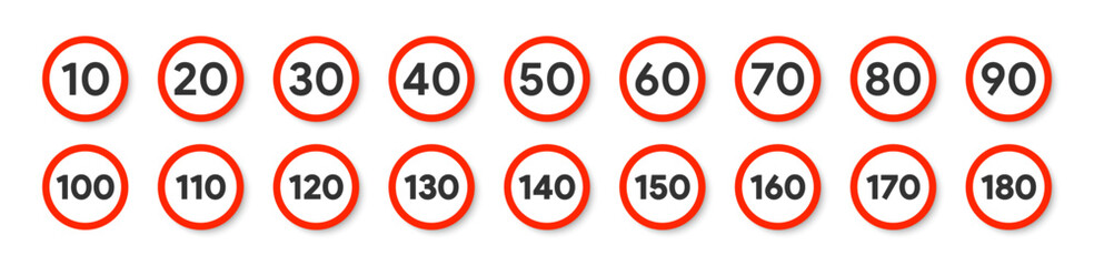 Road speed limit icon. Traffic regulation. Highway warning sign. Vector illustration.