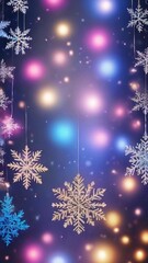 Fototapeta na wymiar Christmas background with snowflakes and bokeh lights