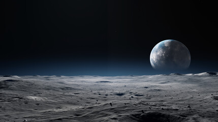 The Desolate Beauty of the Lunar Terrain with a Glimpse of Earthrise