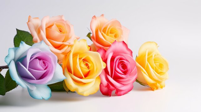 Colourful roses on white background. Valentine's day-wedding. greeting card. advertisement. copy text space.