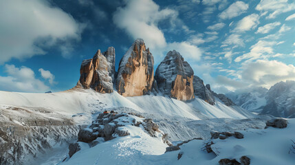 Dolomiti landscape in winter Tre Cime Lavaredo 6 - obrazy, fototapety, plakaty