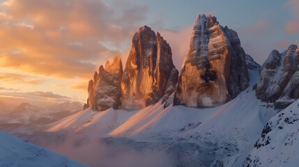 Dolomiti landscape in winter Tre Cime Lavaredo 3 - obrazy, fototapety, plakaty