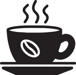 illustrate a cup of steaming coffee icon with a saucer, icon
