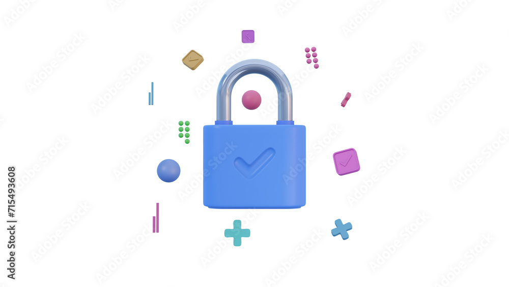 Poster cyber security internet concept. 3d lock with key and protection shield. networking safety connect. 