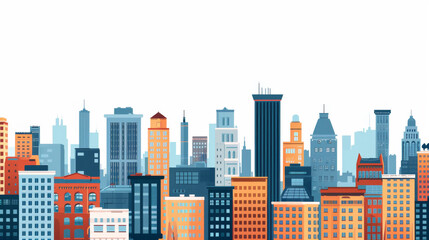 City landscape with buildings. Towers and buildings in modern flat style on white background.