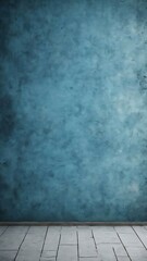 Fototapeta premium Vintage grunge blue concrete texture studio wall background with vignette.