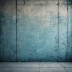 Vintage grunge blue concrete texture studio wall background with vignette.