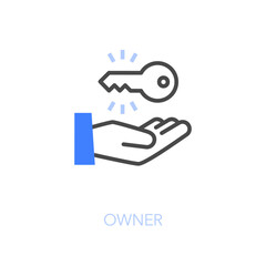 Simple visualised owner icon symbol with a human hand and a key.