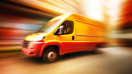 Naklejka premium Delivery van delivers fast in a city