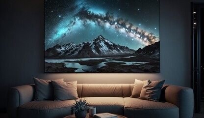 A hyper-detailed, ultra-realistic rendering of a vast, starry night sky above a serene landscape, showcasing the Milky Way, constellations - Generative AI