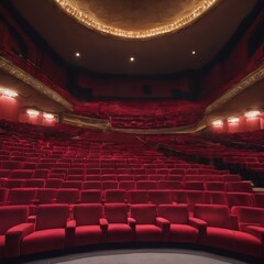 Rows of red seats in a theater - obrazy, fototapety, plakaty