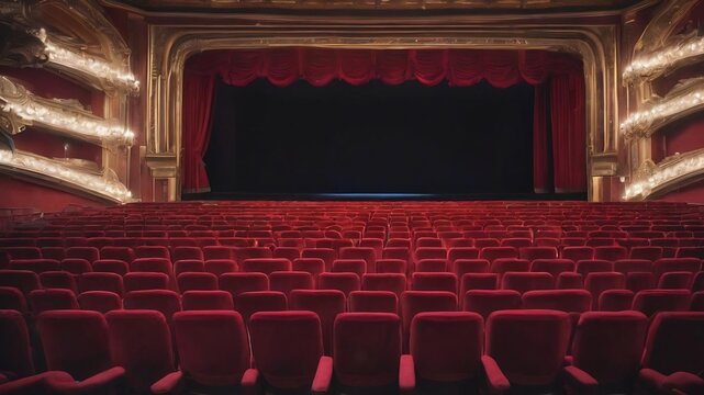 Rows of red seats in a theater