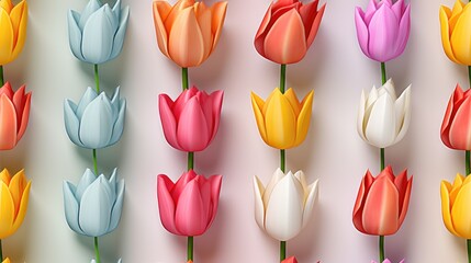seamless pattern colorful tulips in rows - obrazy, fototapety, plakaty