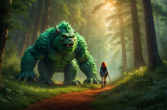 A big green hairy monster in the forest
