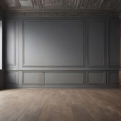 Gray wall in an empty room with a wooden floor