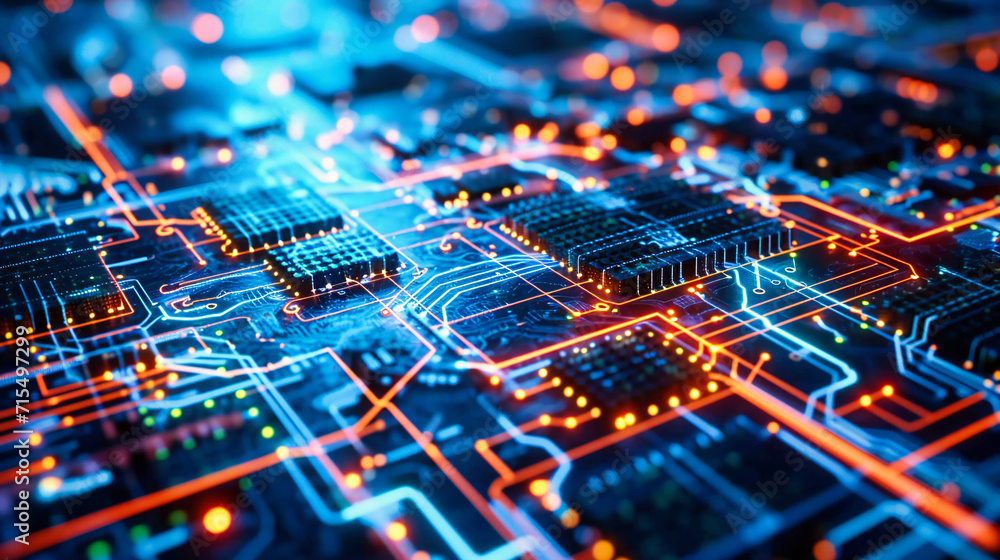 Poster digital technology lines: abstract representation of digital technology lines and circuits in a blue