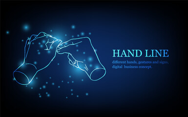 Fototapeta premium Human hand line, different hands, gestures and signs, digital business concept, futuristic digital innovation background vector illustration.