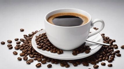 Obraz na płótnie Canvas Coffee cup and beans on a white background