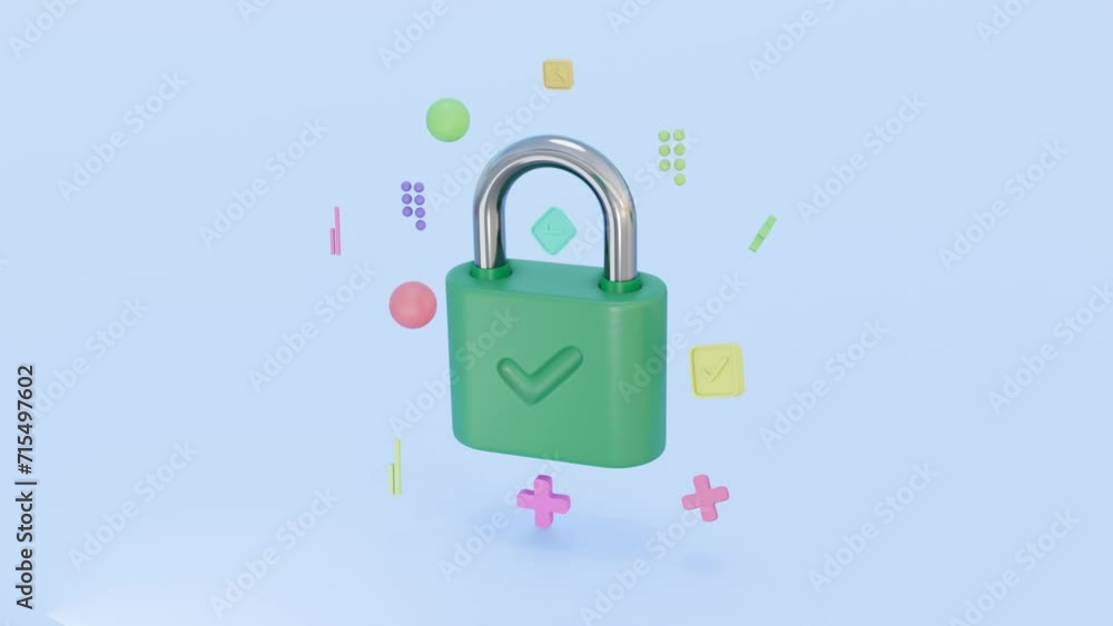 Poster cyber security internet concept. 3d lock with key and protection shield. networking safety connect. 