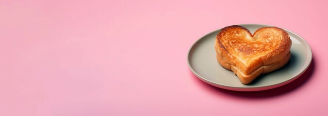 Grilled cheese sandwich shape heart on pink banner. Food lunch romantic snack. Generate Ai - Powered by Adobe