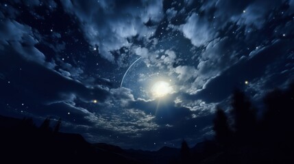 Fototapeta premium Real night sky very bright moon faint white clouds UHD wallpaper